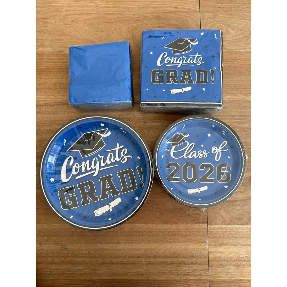 Class of 2026 Graduation Party Supplies Blue Bundle Plates Napkin Table Decor 50